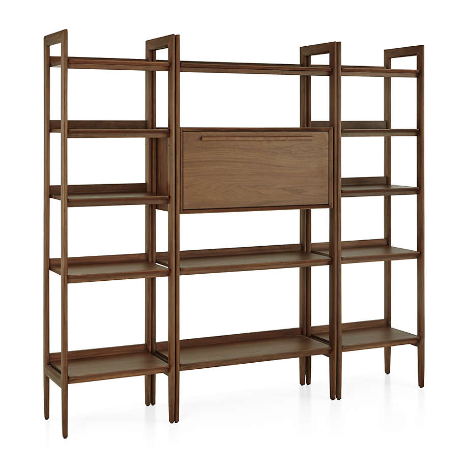 Crate&Barrel Tate Walnut Bookcase Bar with 2 Bookcases Square One