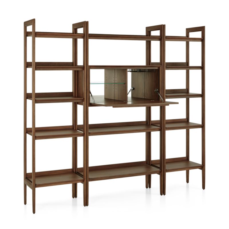 Tate Walnut Bookcase Bar Cabinet with 2 Bookcases - image 3 of 6