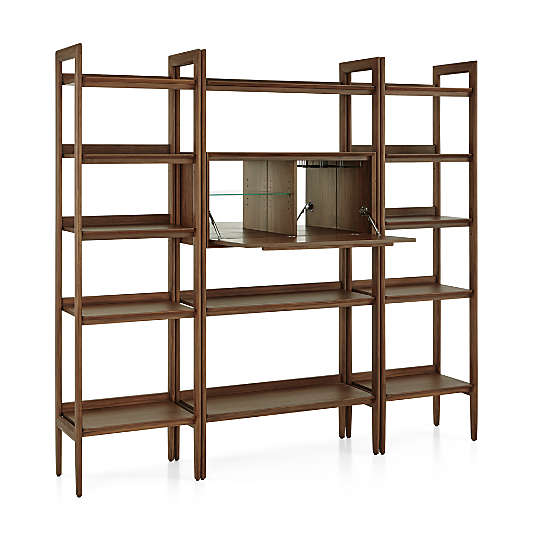 Tate 80" Walnut Bookcase Bar Cabinet with 2 Bookshelves