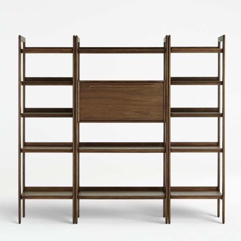 Tate Walnut Bookcase Bar Cabinet with 2 Bookcases