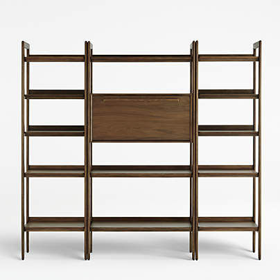 Tate Walnut Bookcase Bar Cabinet with 2 Bookcases