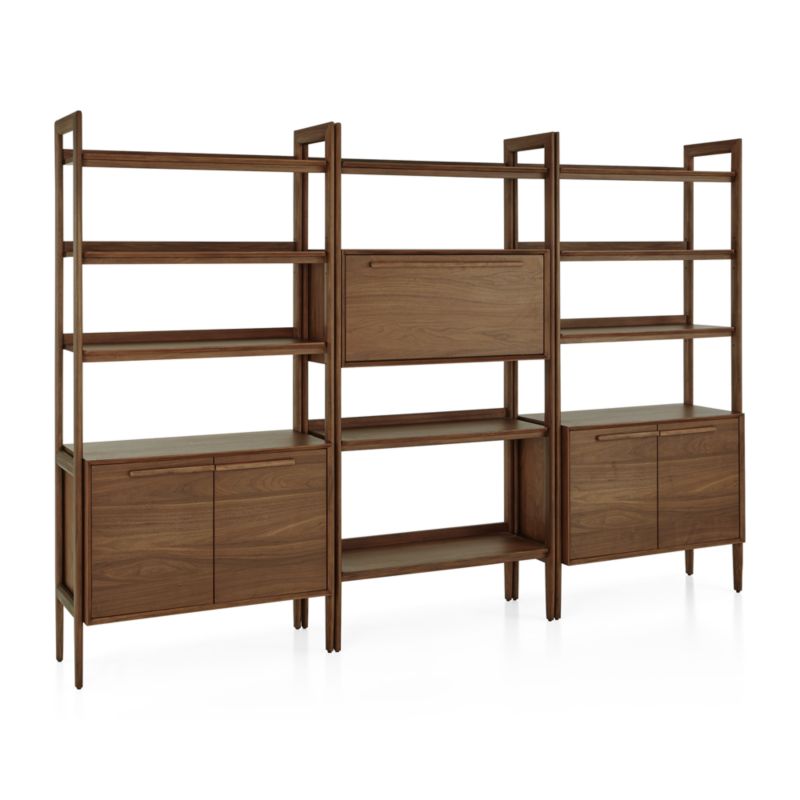 Tate Walnut Bookcase Bar Cabinet with 2 Bookcase Cabinets - image 5 of 7