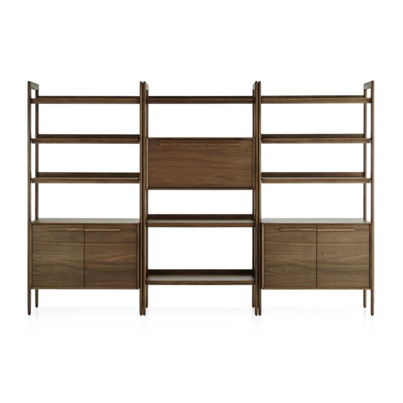 Tate Walnut Bookcase Bar Cabinet with 2 Bookcase Cabinets - image 6 of 7