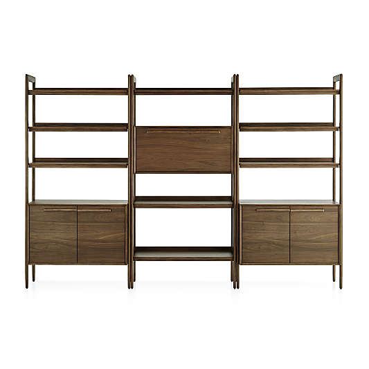 Tate Walnut Bookcase Bar Cabinet with 2 Bookcase Cabinets