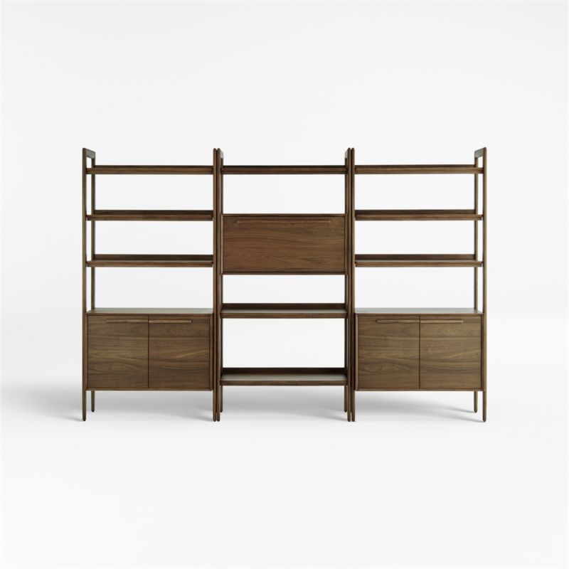 Tate Walnut Bookcase Bar Cabinet with 2 Bookcase Cabinets - image 3 of 7