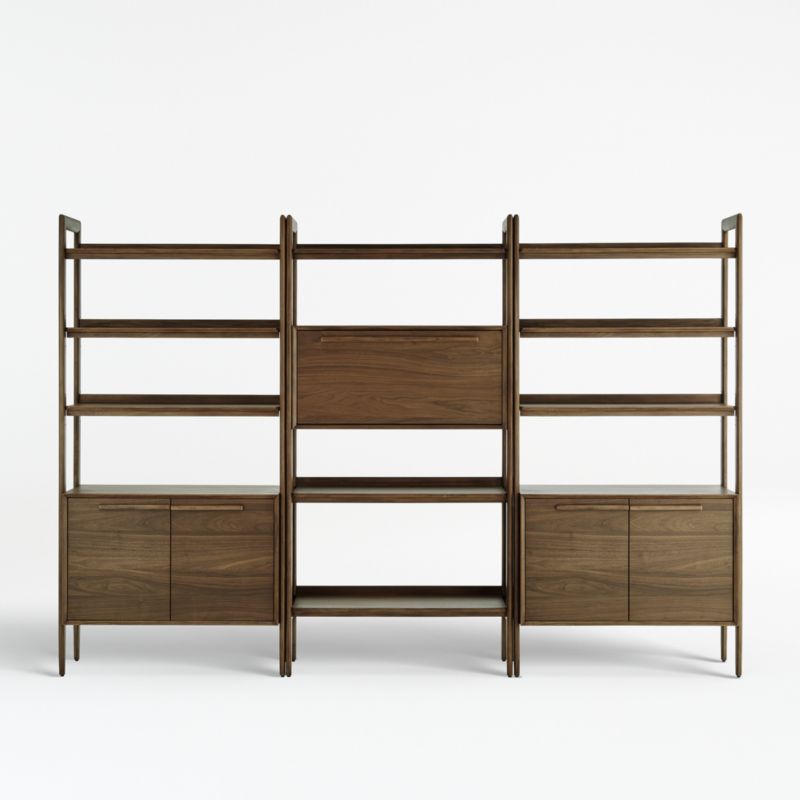 Tate Walnut Bookcase Bar Cabinet with 2 Bookcase Cabinets