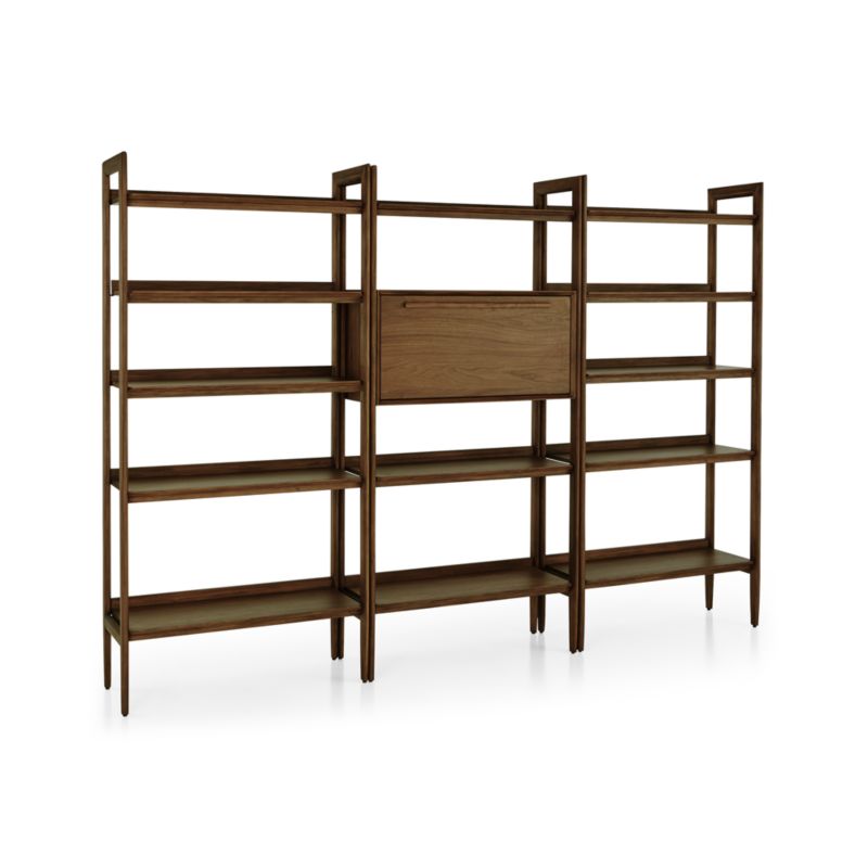 Tate Walnut Bookcase Bar Cabinet with 2 Wide Bookcases