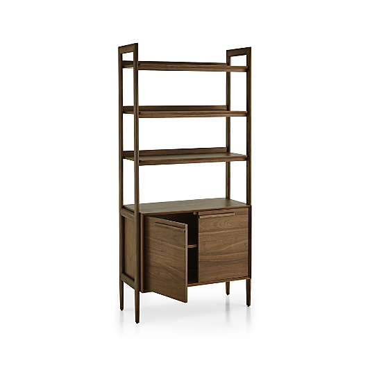 Tate Walnut Storage Bookshelf Cabinet