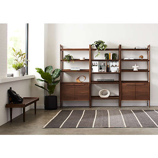 Tate Walnut Wood 3-Shelf Storage Bookcase Cabinet