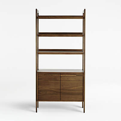 Tate Walnut Wood 3-Shelf Storage Bookshelf Cabinet