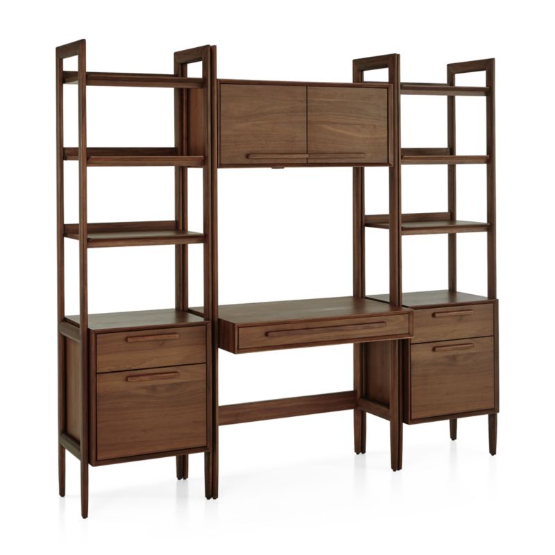 Tate Walnut Bookcase Desk with Outlet with 2 Bookcase File Cabinets. - image 2 of 6