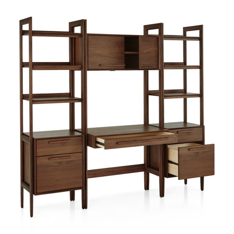 Tate Walnut Bookcase Desk with Outlet with 2 Bookcase File Cabinets. - image 1 of 6