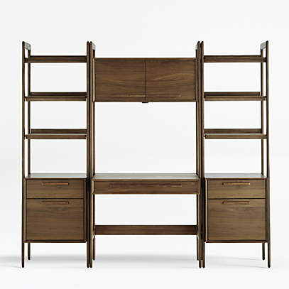 Tate Walnut Bookcase Desk With, Walnut Bookcase With Storage And Shelves