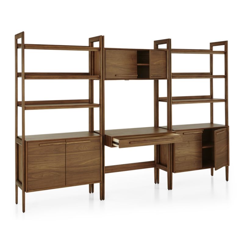 Tate Walnut Bookcase Desk with Outlet with 2 Bookcase Cabinets - image 3 of 6