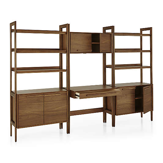 Tate 108" Walnut Bookcase Desk with Outlet Set