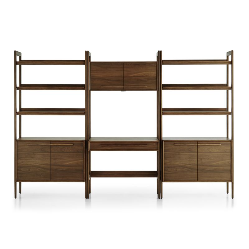 Tate Walnut Bookcase Desk with Outlet with 2 Bookcase Cabinets - image 5 of 6