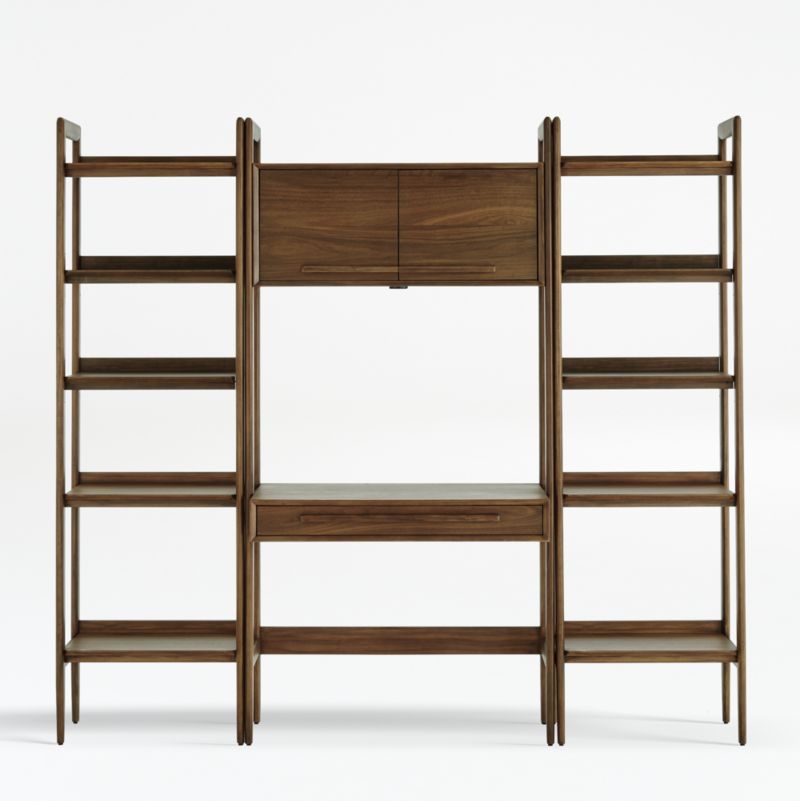 Tate Walnut Bookcase Desk with Outlet with 2 Bookcases