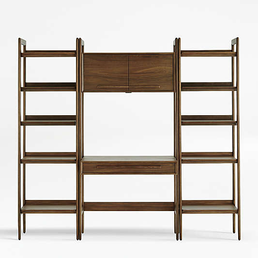 Tate Walnut Bookcase Desk with Outlet with 2 Bookcases