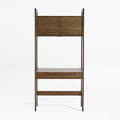 Tate Walnut Bookcase Desk with Outlet