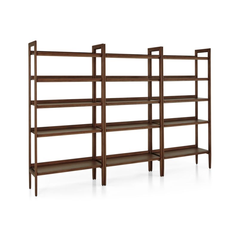 Tate Walnut Wide Bookcases, Set of 3