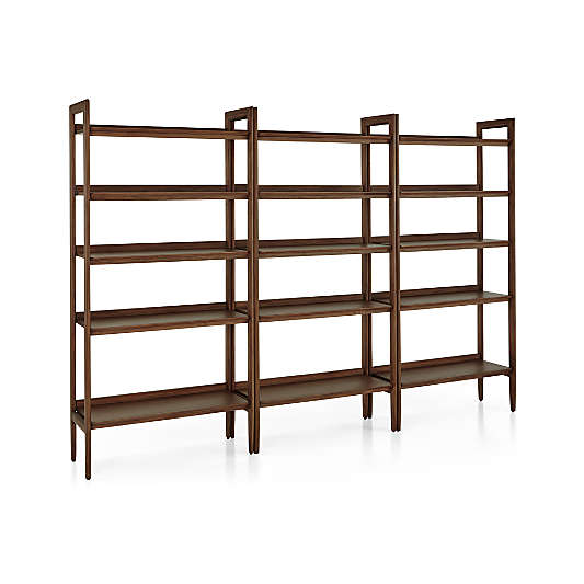 Tate Walnut Wide Bookcases, Set of 3