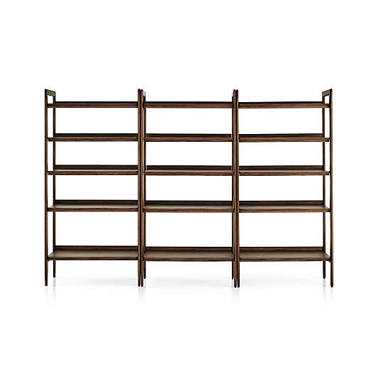 Tate Walnut Wide Bookcases, Set of 3