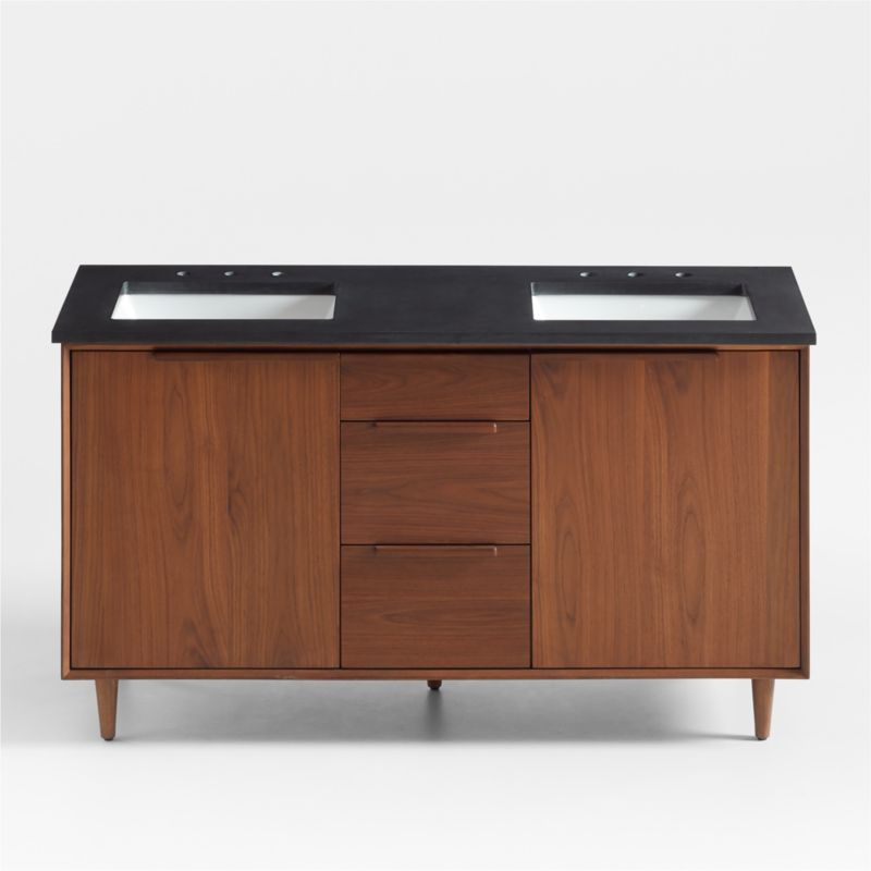 Tate 60" Black Granite Top Double Sink Vanity with Walnut Wood Doors - image 6 of 14