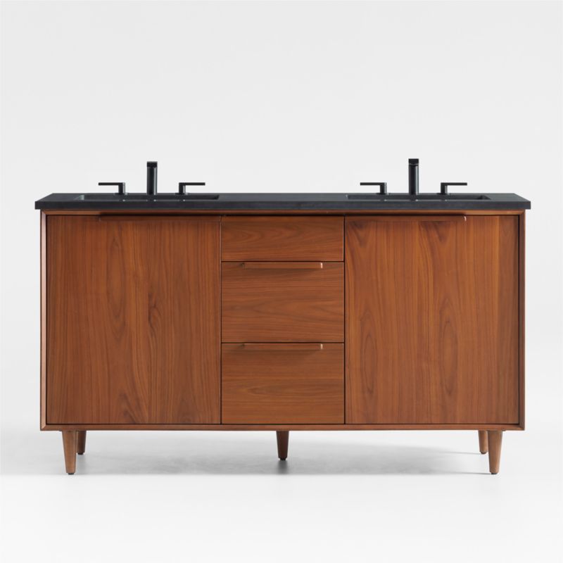 Tate 60" Black Granite Top Double Sink Vanity with Walnut Wood Doors - image 0 of 14