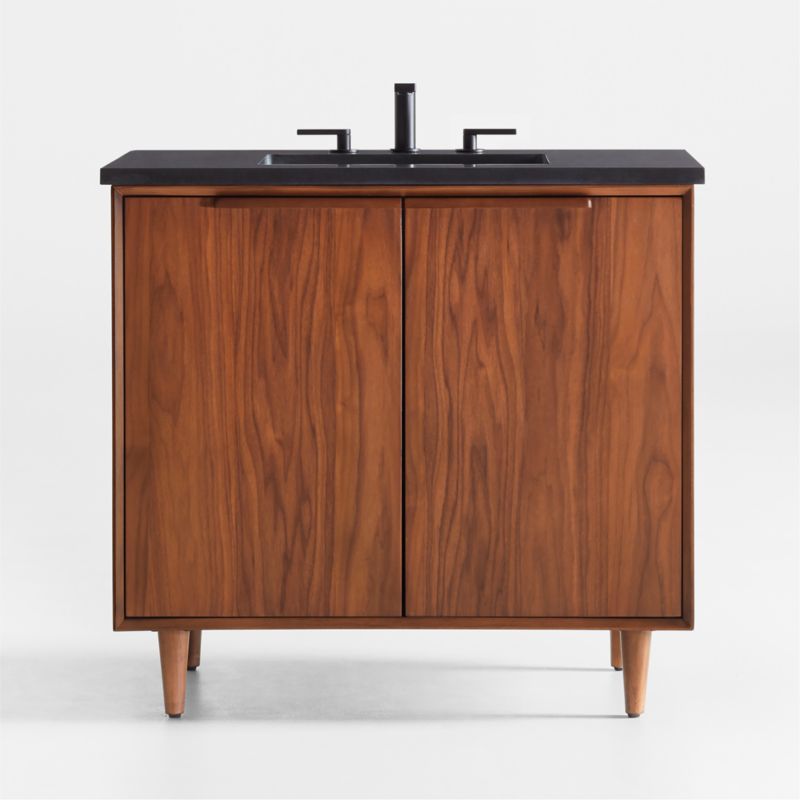 Tate 36" Black Granite Top Single Sink Vanity with Walnut Wood Doors