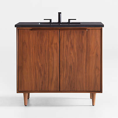 Tate 36" Black Granite Top Single Sink Vanity with Walnut Wood Doors