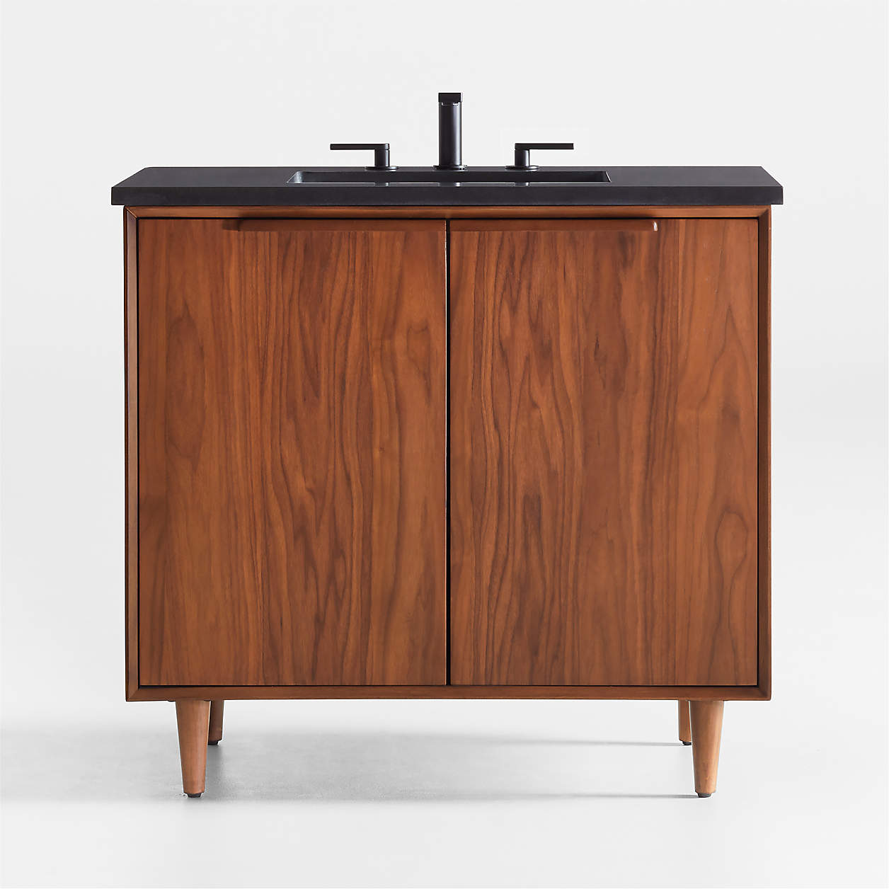 Tate 36" Black Granite Top Single Sink Vanity with Walnut Wood Doors