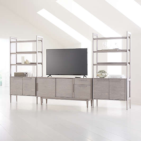 Tate Stone 64.5" Storage Media Console with 2 Bookcase Cabinets