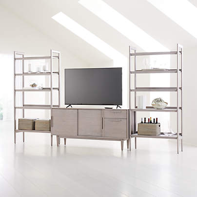 Tate Stone 64 5 Media Console With 2, White Tv Stand With Bookcases