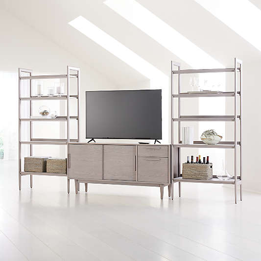 Tate Stone 64.5" Storage Media Console with 2 Wide Bookcases