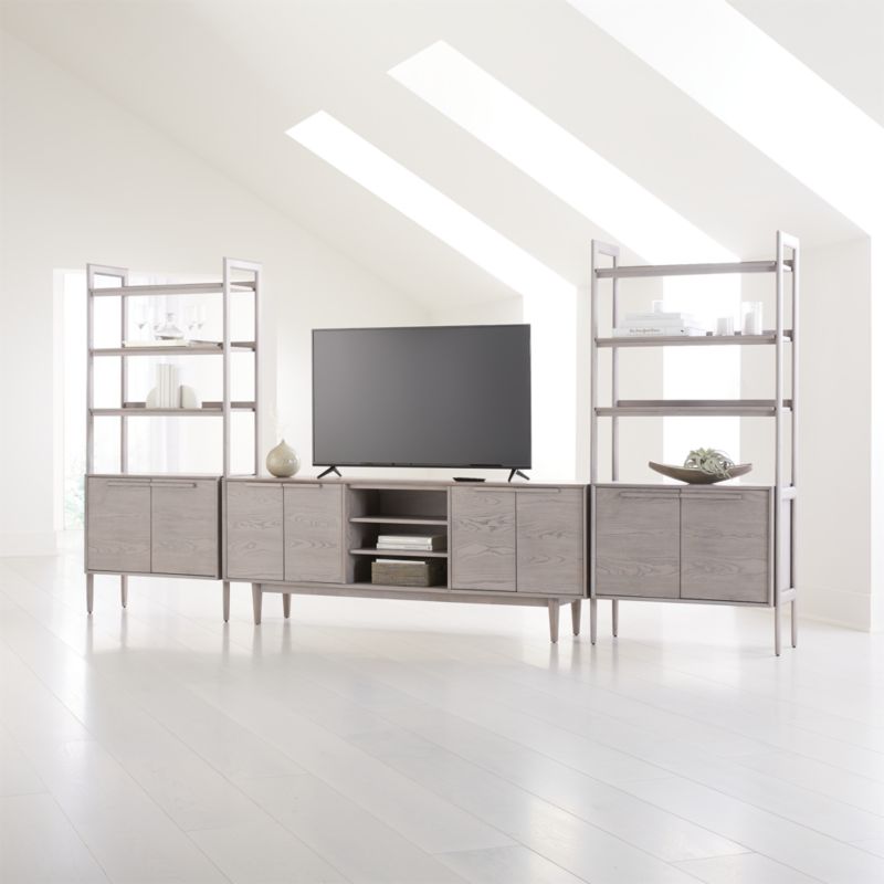 Tate Stone 80" Storage Media Console with 2 Bookcase Cabinets