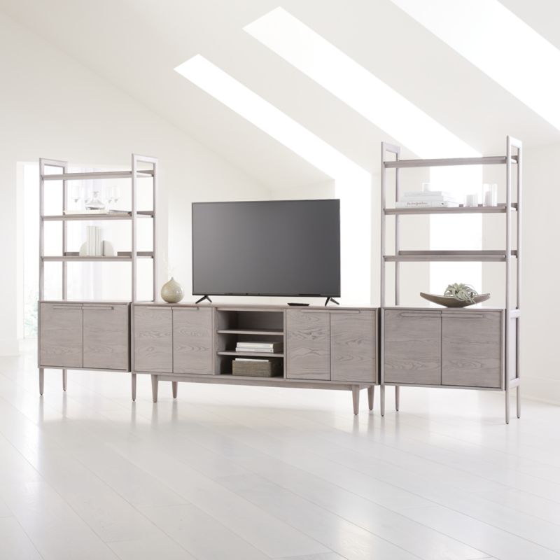 Tate Stone 80" Storage Media Console with 2 Bookcase Cabinets