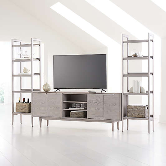 Tate Stone 80" Storage Media Console with 2 Bookcases