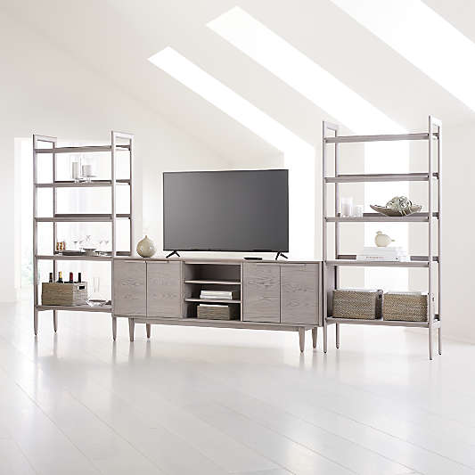 Tate Stone 80" Storage Media Console with 2 Wide Bookcases