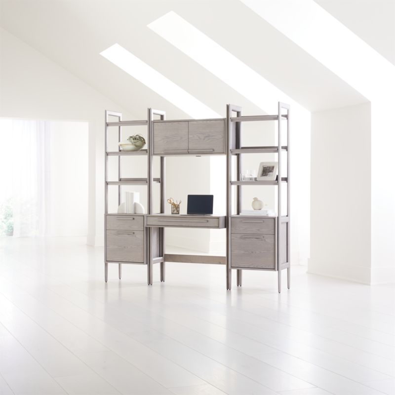 Tate Stone Bookcase Desk with Outlet and 2 Bookcase File