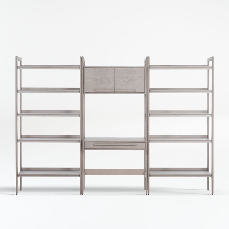 Tate Stone Bookcase Desk with Outlet and 2 Wide Bookcases | Crate & Barrel
