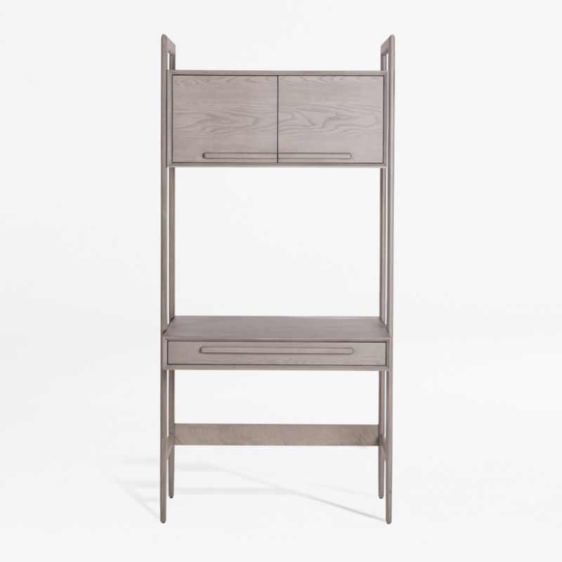 Tate Stone Grey Wood Bookcase Desk with Power + Reviews Crate & Barrel
