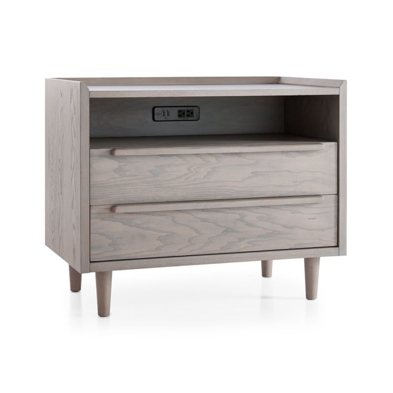Tate Stone Grey Wood 2Drawer MidCentury Charging Nightstand + Reviews