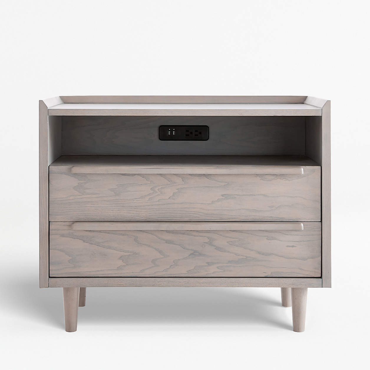 Tate Stone 2Drawer MidCentury Nightstand with Outlet + Reviews