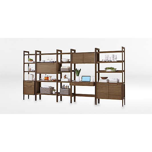 Tate Walnut 64.5" Storage Media Console with 2 Bookcase Cabinets