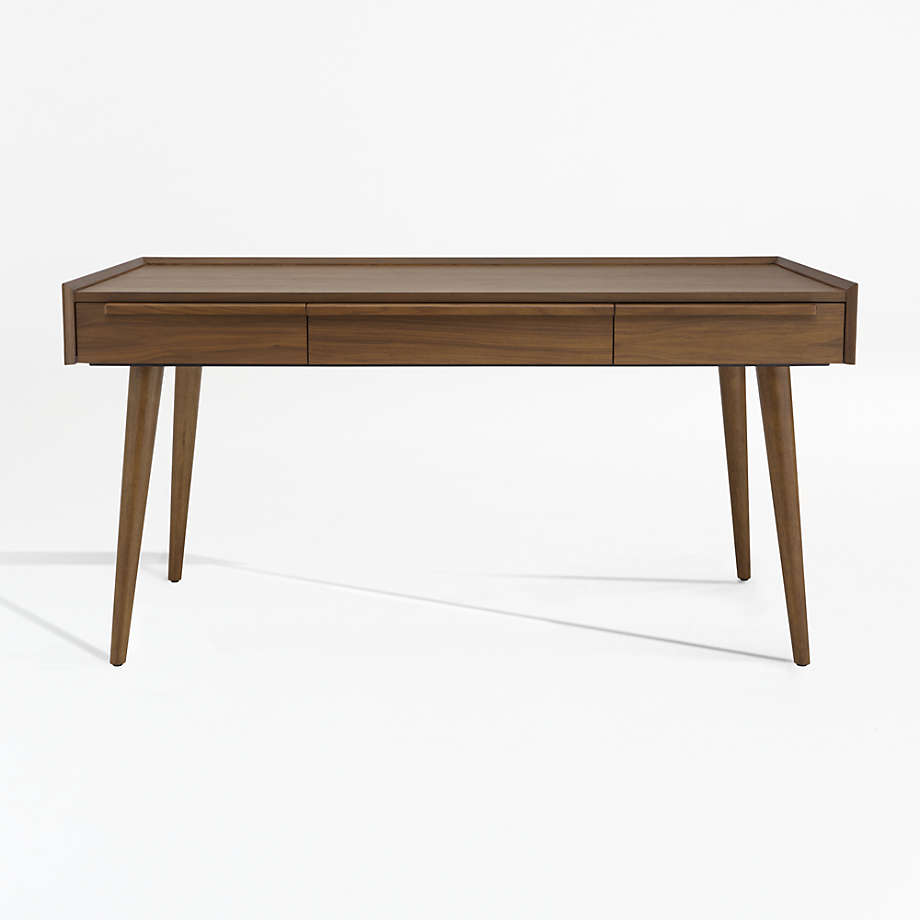 Walnut Desk With Three Solid Walnut Drawers, Mid Century Modern