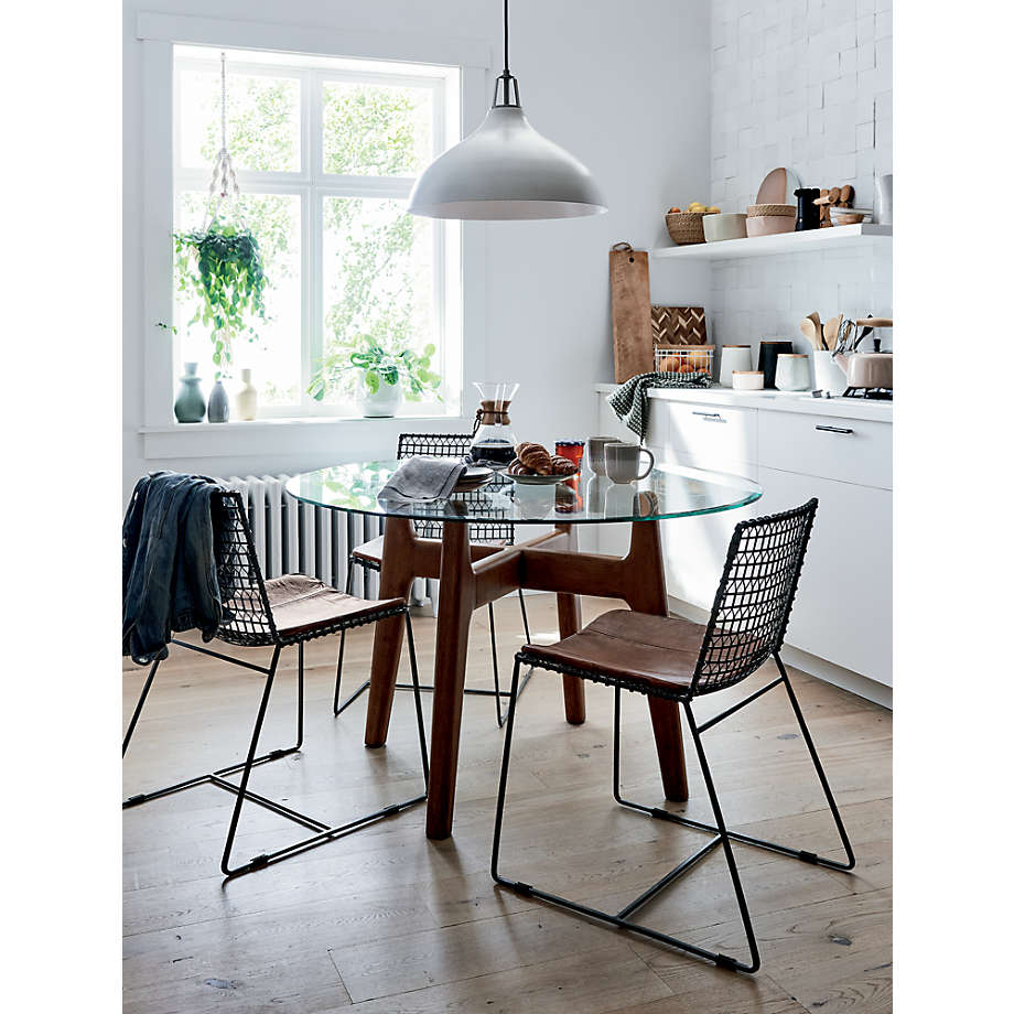 Tig Metal Dining Chair with Black Leather Cushion Crate Barrel