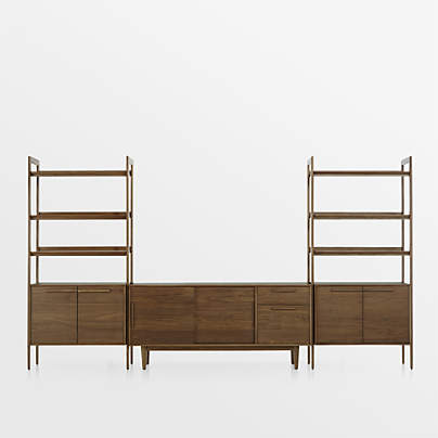 Tate 136.5" Walnut Storage Media Console and Bookcase Set