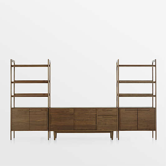 Tate 136.5" Walnut Storage Media Console and Bookcase Set