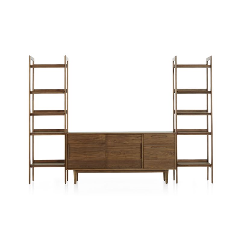 Tate Walnut 64.5" Storage Media Console with 2 Bookcases