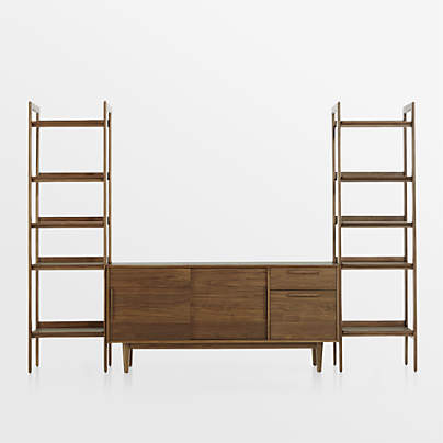 Tate 108.5" Walnut Storage Media Console and Bookshelf Set